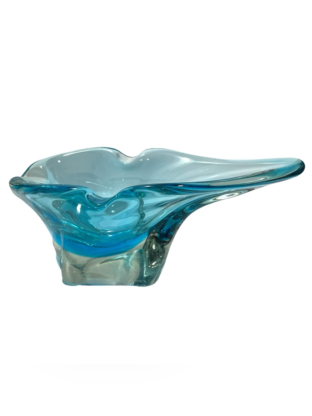 Vintage 1980s Hokuyo Glass Japan Blue Freeform Art Glass Cigar Ashtray
